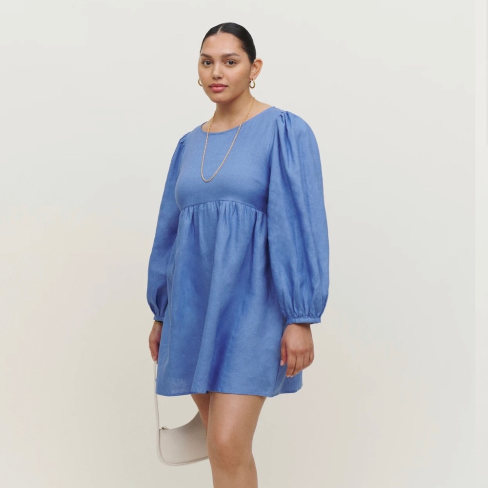 Brand New Reformation Blue Linen Summer Mini Dress (XS)